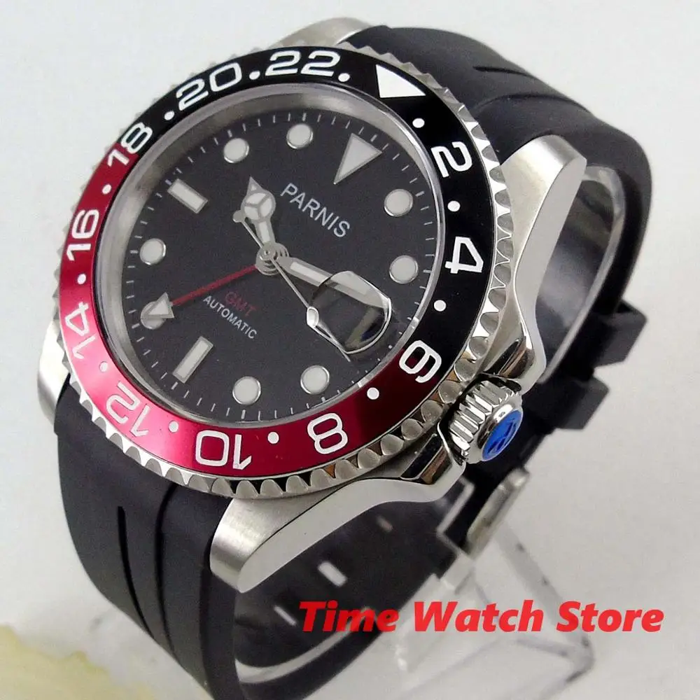 Мужские автоматические часы Parnis GMT 3804 40 мм сапфировое стекло водонепроницаемый