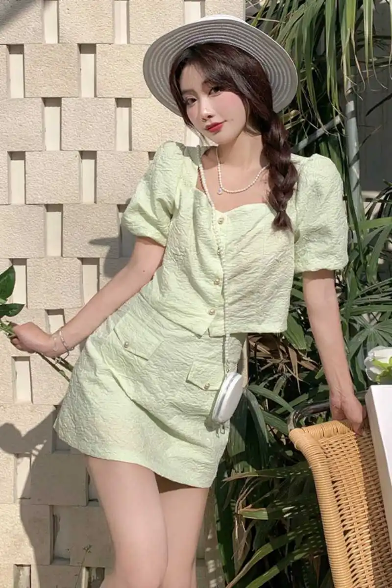 

Skirts Two Piece Crop Top And Skirt Set Women 2021 Sexy Blue Harajuku Korean Office Suit Y2K Kawaii Student outfit Cute clothes