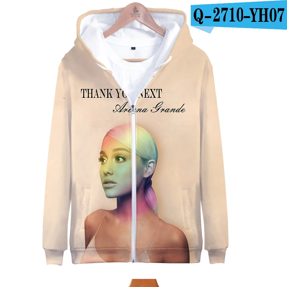 Thank U Next Harajuku толстовки на молнии с капюшоном куртка осень/зима мода певица Ариана Гранде 3D толстовки - Цвет: 3D