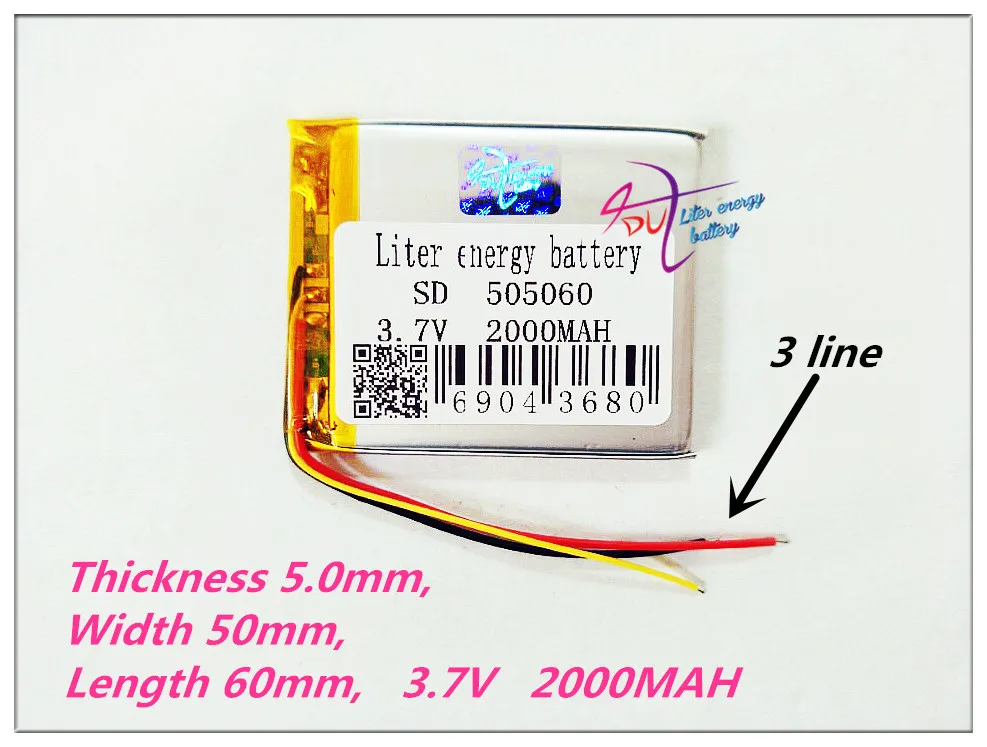 

3 line 505060 3.7V 2000MAH Polymer rechargeable batteries For MP4 MP5 GPS DVD mobile video game PAD E-books 504860