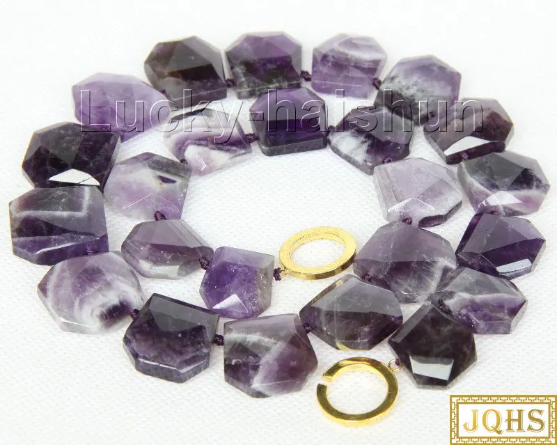 

17" Genuine trapezoid faceted amethysts necklace j9762