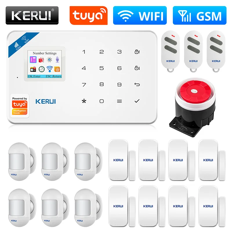 KERUI W181 Tuya Smart Alarm System WIFI GSM Support Alexa Home Security Alarm Motion Sensor Window Door Sensor Remote Controller