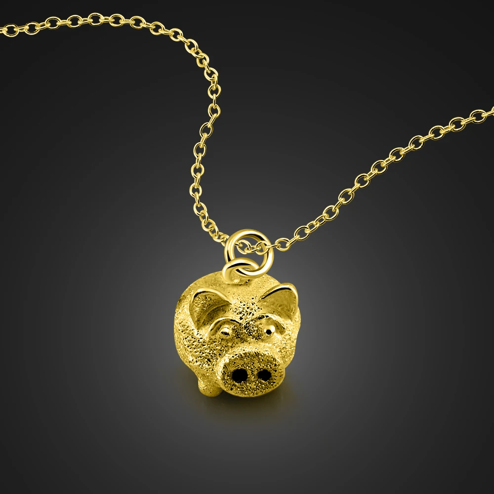

New 100% 925 Sterling Silver Cute Animal Pig Pendant Necklace For Girls Golden Choker Charm Women Jewelry Gift