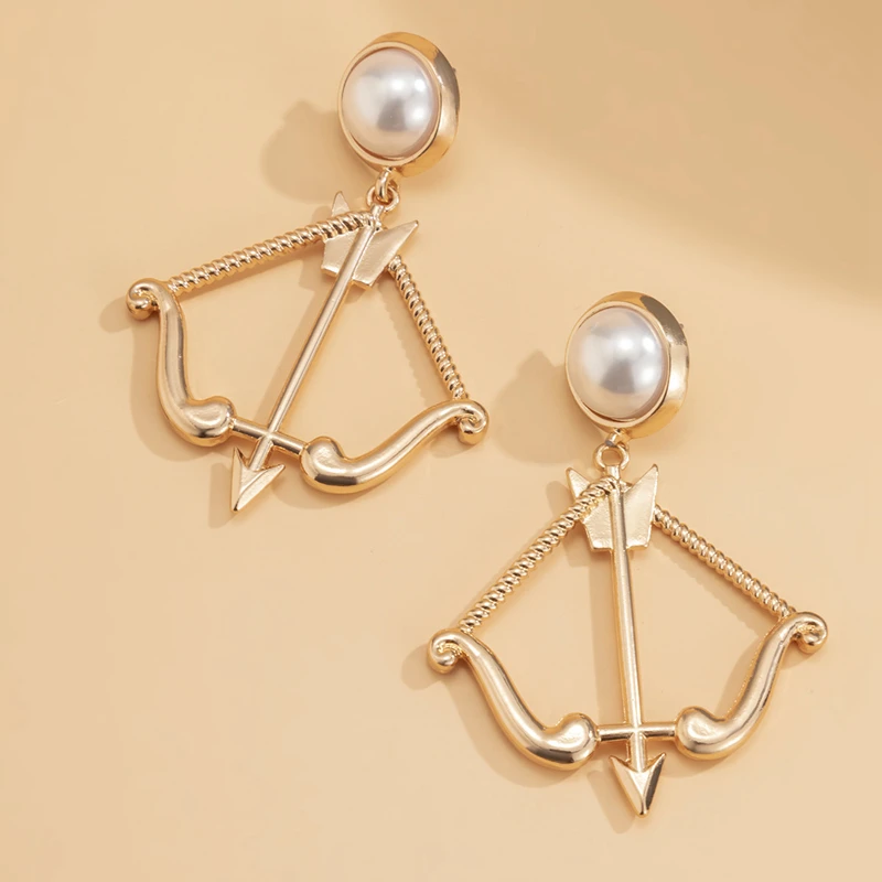 

Bow And Arrow Stud Earrings Silver Golden Geometric Round Ear Studs Eros Pearl Cupid Earrings Women Girl Gift For Friend