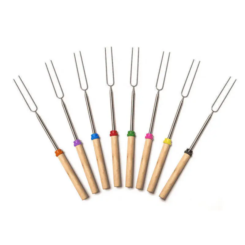 

8PC BBQ Barbecue Skewers Stick Stainless Steel 31-83cm Folding Telescoping Roasting Fork Stick Outdoor BBQ Grilling Accessories