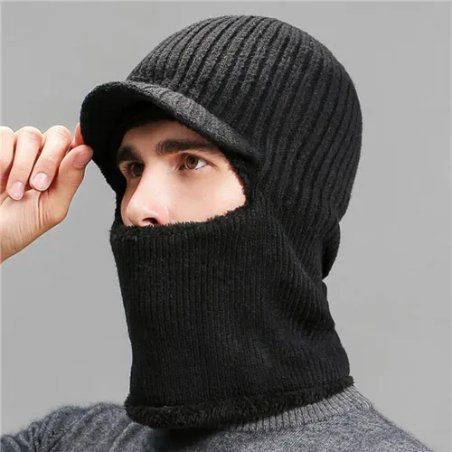 B Зимние шапки для мужчин Skullies Beanie шапка зимняя шапка мужской женский шерстяной шарф шапка s Набор Балаклава маска Knitted шапка вязаная шапка - Цвет: B