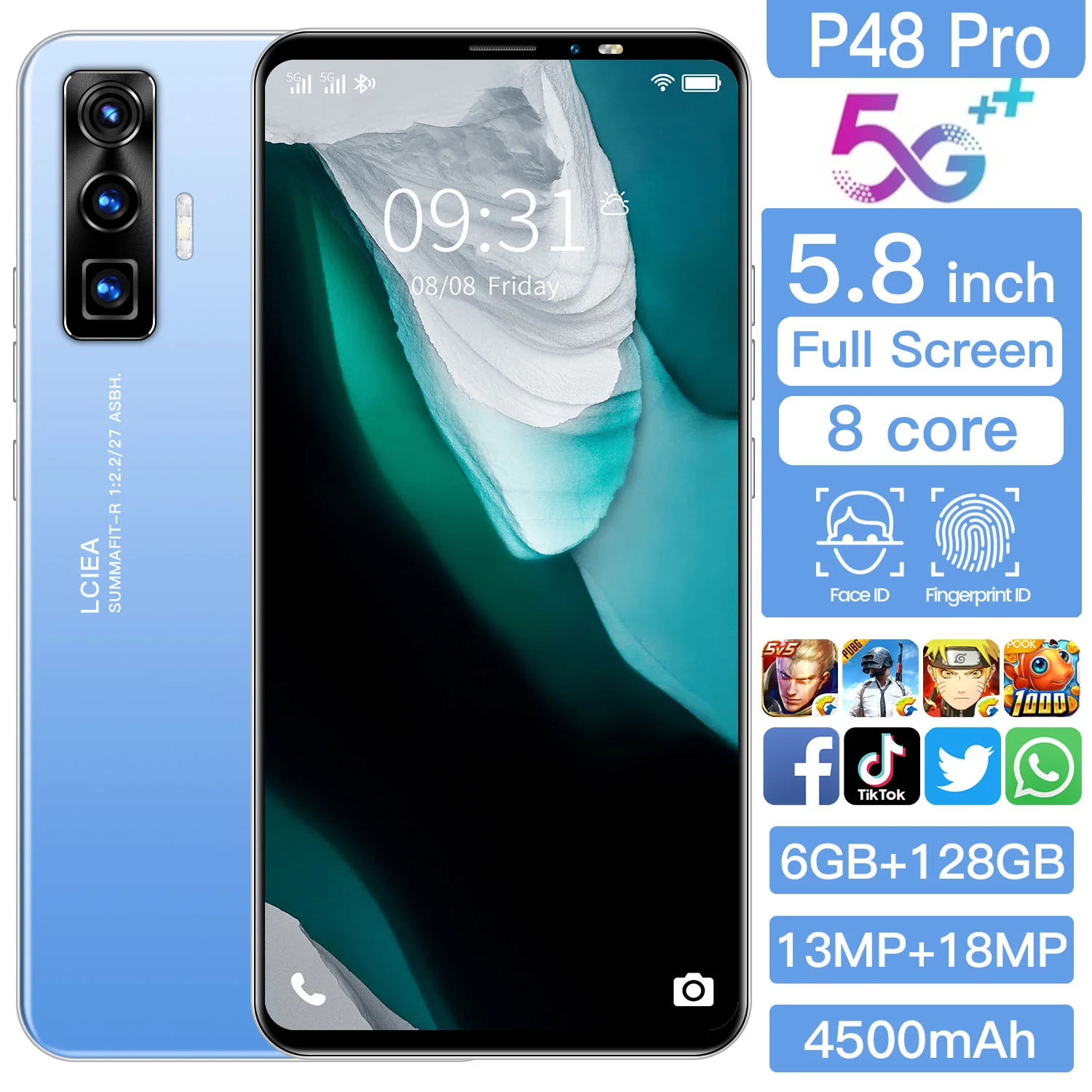 

2021 Global Version P48pro Smartphones 5.8Inch 6+128GB 4500mAh Mobile Phones 13MP +18MP HD Camera Android10 Dual SIM Cellphones