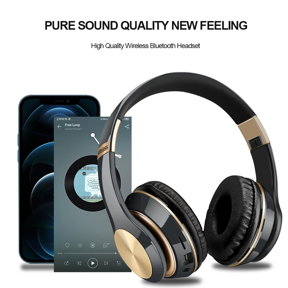 

T5 HIFI Wireless Headphones 3D Stereo Bluetooth Headset Foldable Gaming Earphones With Mic TF Card Noise Reduction Earbuds