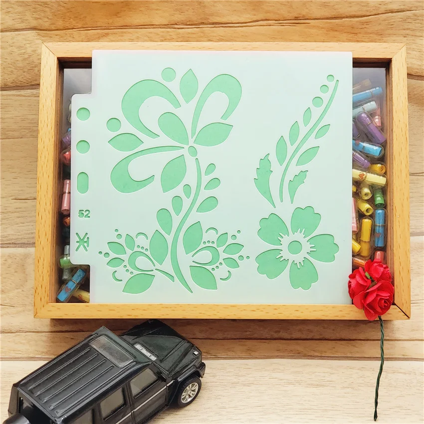 13x14 см c бутоном цветка для скрап-Трафареты спрей Пластик пресс-форм щит форма