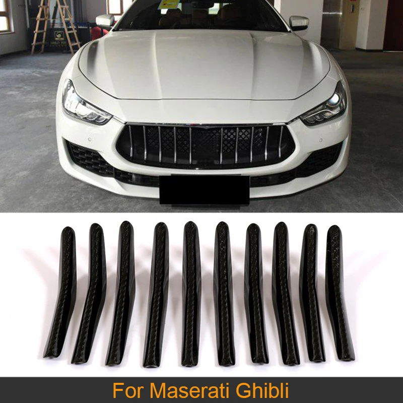 Фото Решетчатые накладки для Maserati ghiсот 2018, 10 шт./компл., бампер для седана, 4-дверный передний бампер, решетчатые полосы, отделка из углеродного волокна №1