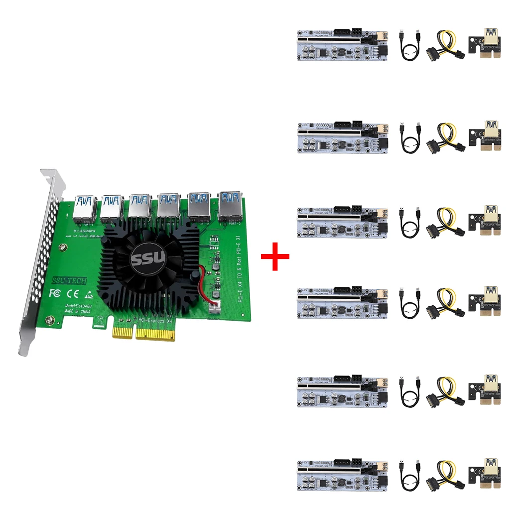 

6pcs PCI-E Express 1x to 16x Riser 010 Card GPU Adapter PCIE 1 to 6 4 Slot PCIe Port Multiplier Card for Video Card Super Type