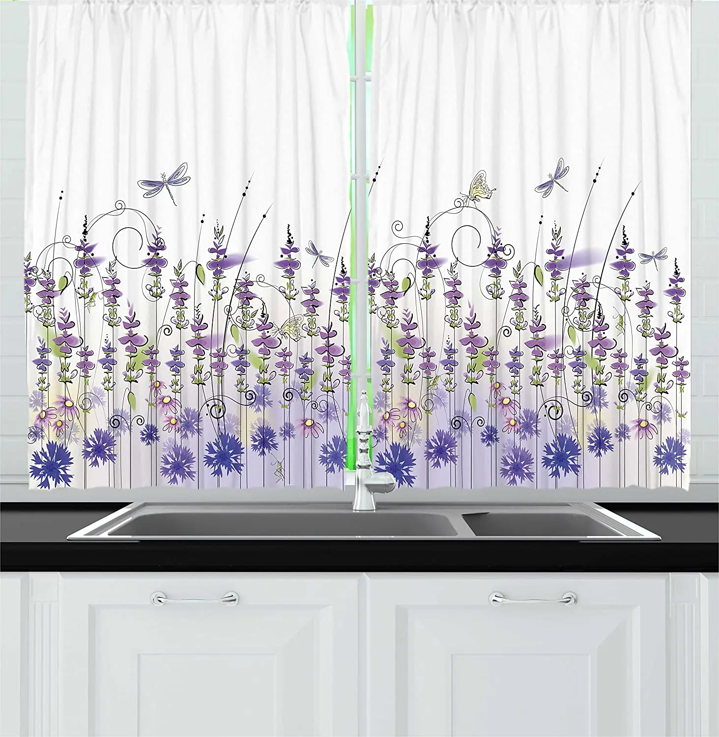 

Lavender Flowers Window Curtains Kitchen Items Drapes Curtains for Living Room Home Decor Curtains for Bedroom
