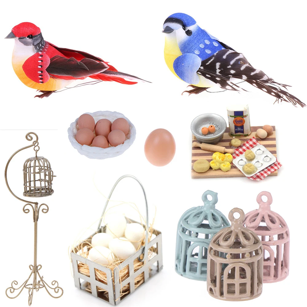 

1:12 Mini Dollhouse Metal Bird Cage Model Egg Holder Doll House Miniature Decorations Modern Home Room Crafts Children Toys