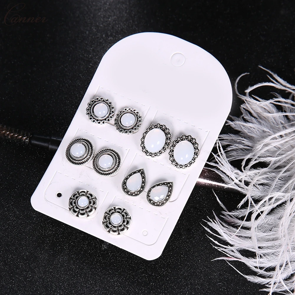 CANNER Ретро антикварные геометрические овальные круглые серьги гвоздики с опалом