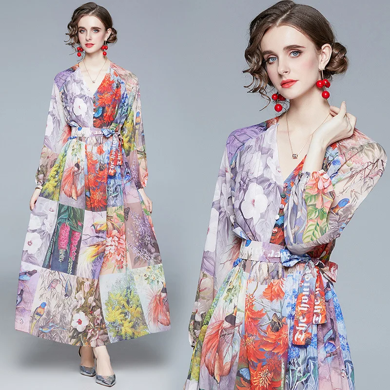 

V-neck Lantern Sleeve Print Dress Woman Dress Dress for Women Dress Dresses Women Dresses Dresses for Women Undefined