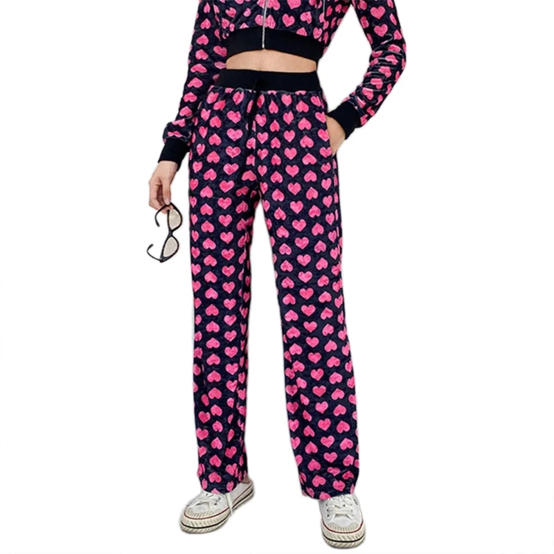 

3XUA Women Heart Print Velvet Jacket Kawaii Long Sleeve Zip Up Cropped Sweatshirt