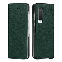 magnetic case for samsung galaxy fold case luxury lychee genuine leather wallet flip card slot cover for samsung fold 1 case