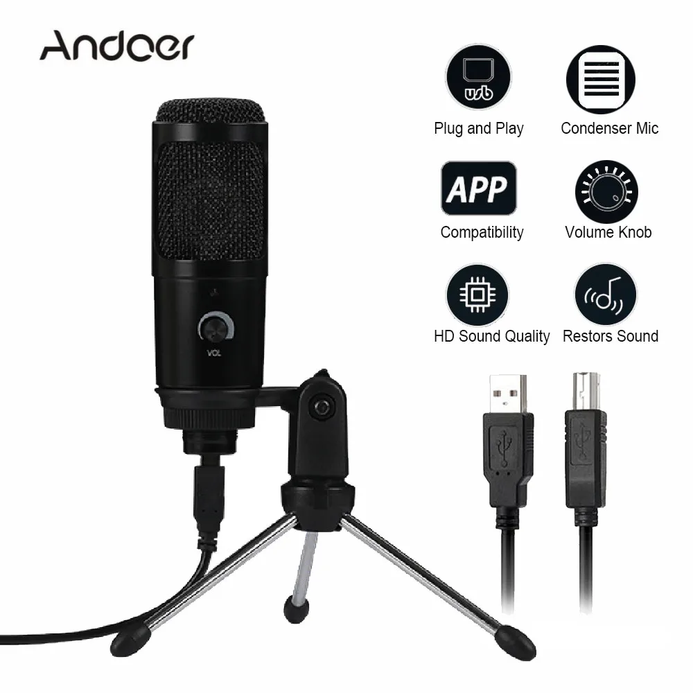  Usb микрофон PC конденсаторный микрофон вокал Студийный микрофон для записи для YouTube видео Skype в чате игры Подкаст 