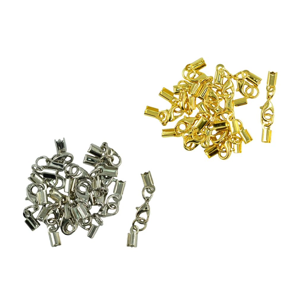 24pcs Lobster Clasp Clip Fold Over Cord End Crimp Caps For Jewelry Making | Украшения и аксессуары