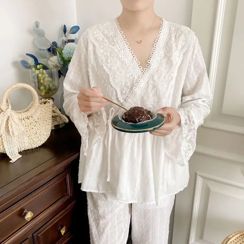 

2020 Autumn New Products Girl Retro Hanfu Palace Pajamas Suit Fairy Cute In Cotton Jacquard Home Service Pijama Invierno Mujer