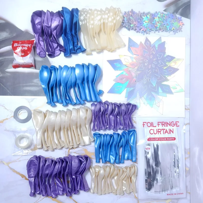 Conjunto de globos de l&aacute;tex de Frozen, guirnalda de copos de nieve y Flash, cortinas de fondo de plata para cumplea&ntilde;os de reina de la nieve, decoraciones de cumplea&ntilde;os de Elsa, 118 piezas-2