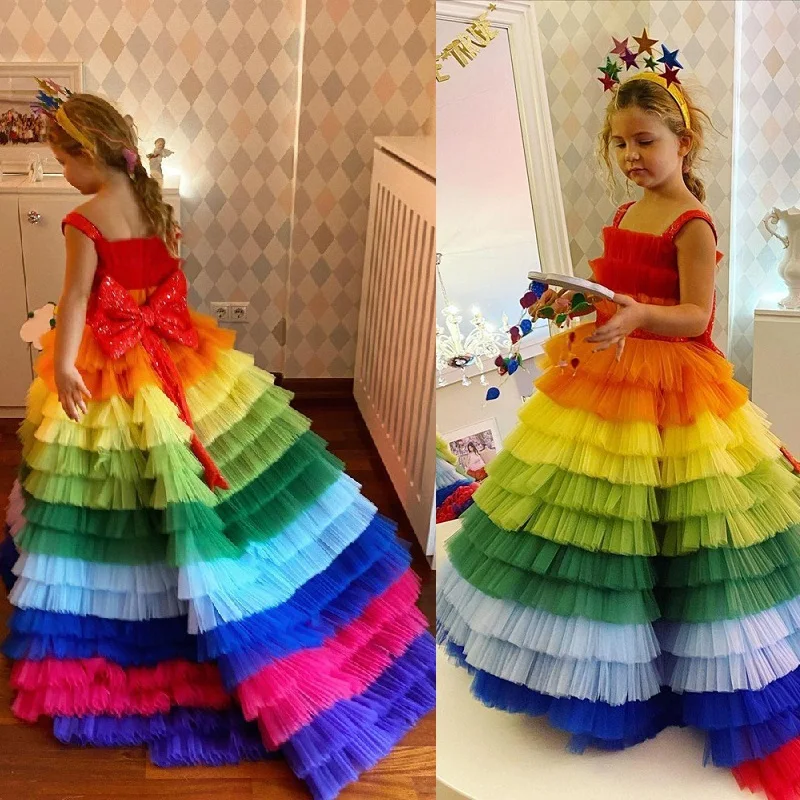 

Luxurious Colorful Flower Girl Dresses Spaghetti Tiers Tulle Little Girl Wedding Gowns First Communion Pageant Wear