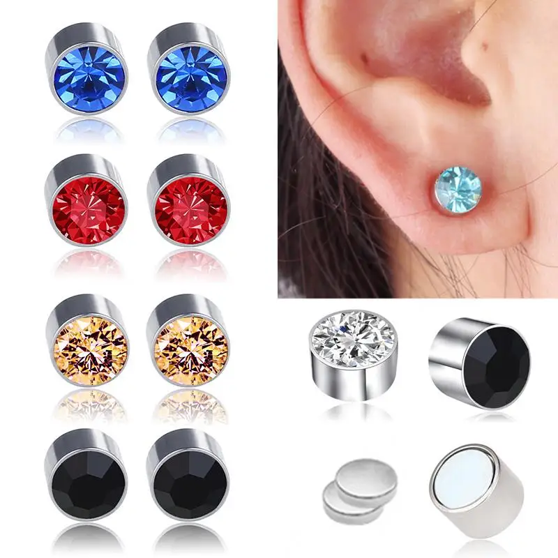 

1 Pair New Fashion Women Men Ear Studs No Piercing Stainless Steel Earless Magnet Earrings Strong Magnetic Iron Ear Clip Simple