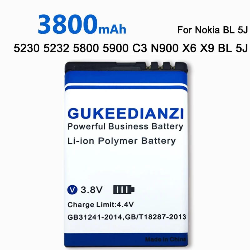 GUKEEDIANZI 3800 мА/ч BL-5J BL5J BL 5J аккумулятор телефона для Nokia 5230 5233 5800 3020 XpressMusic N900 C3 Lumia 520 525