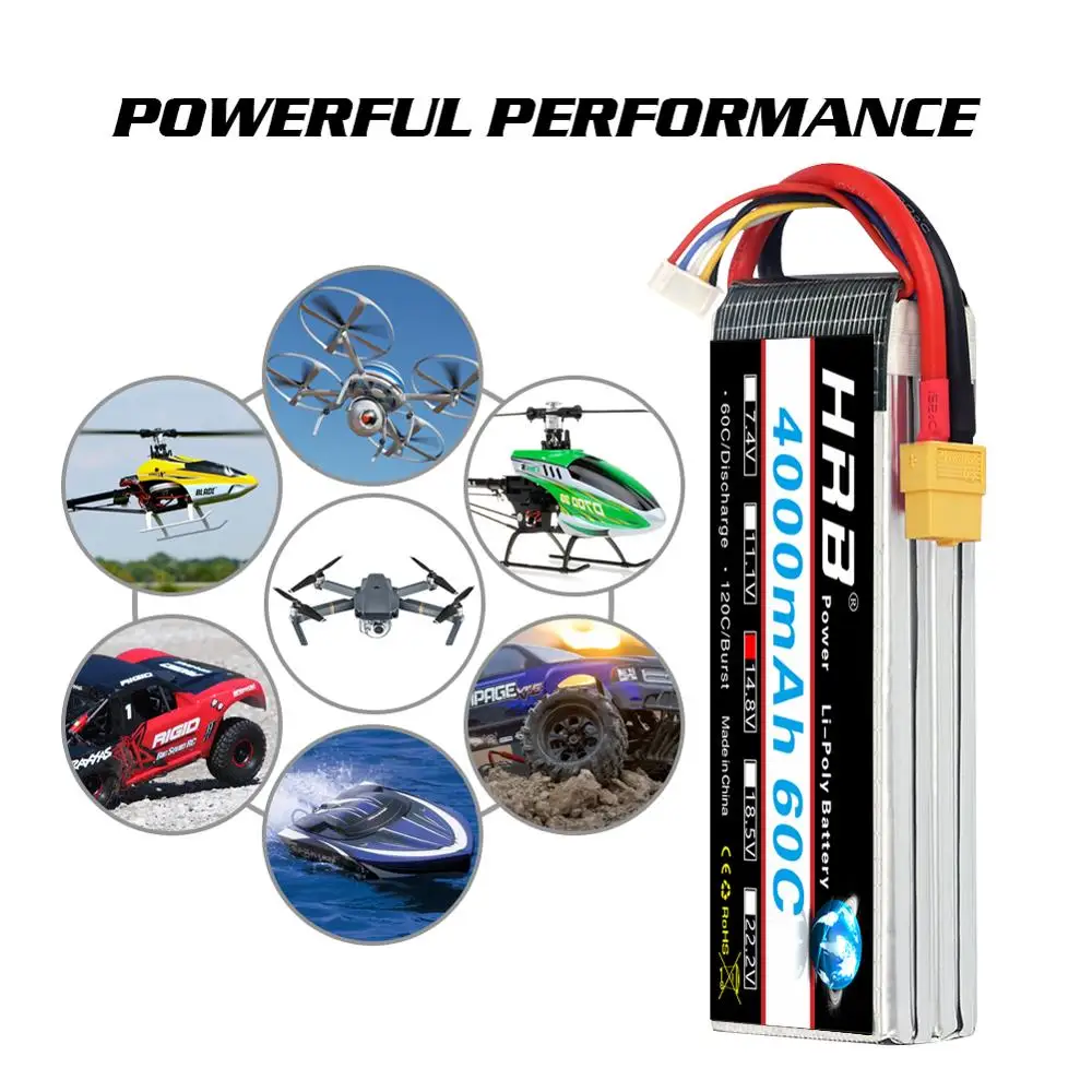 hrb 4s lipo аккумулятор 148 в 4000 мач 60c xt60 разъ