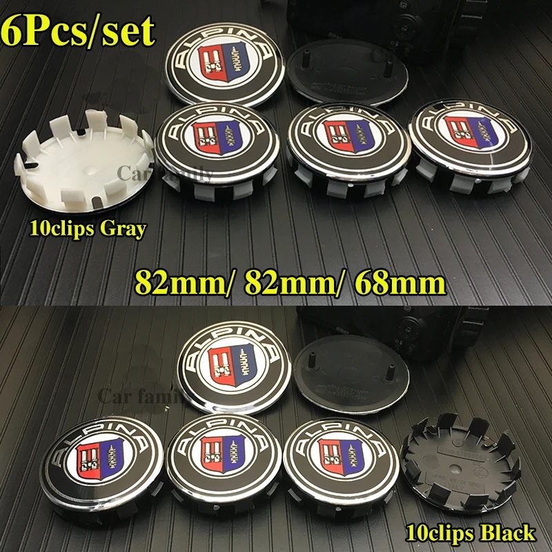 

6pcs/set Dustproof 68MM Car Wheel Center Hub caps Rim Caps Car-styling +82MM Auto Bonnet Trunk Rear Logo Emblems