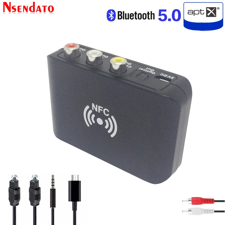 Беспроводной адаптер для цифрового аудио Hi-Fi BT 5.0 с поддержкой Aptx Low Latency, NFC, Optical SPDIF, Coaxial RCA.