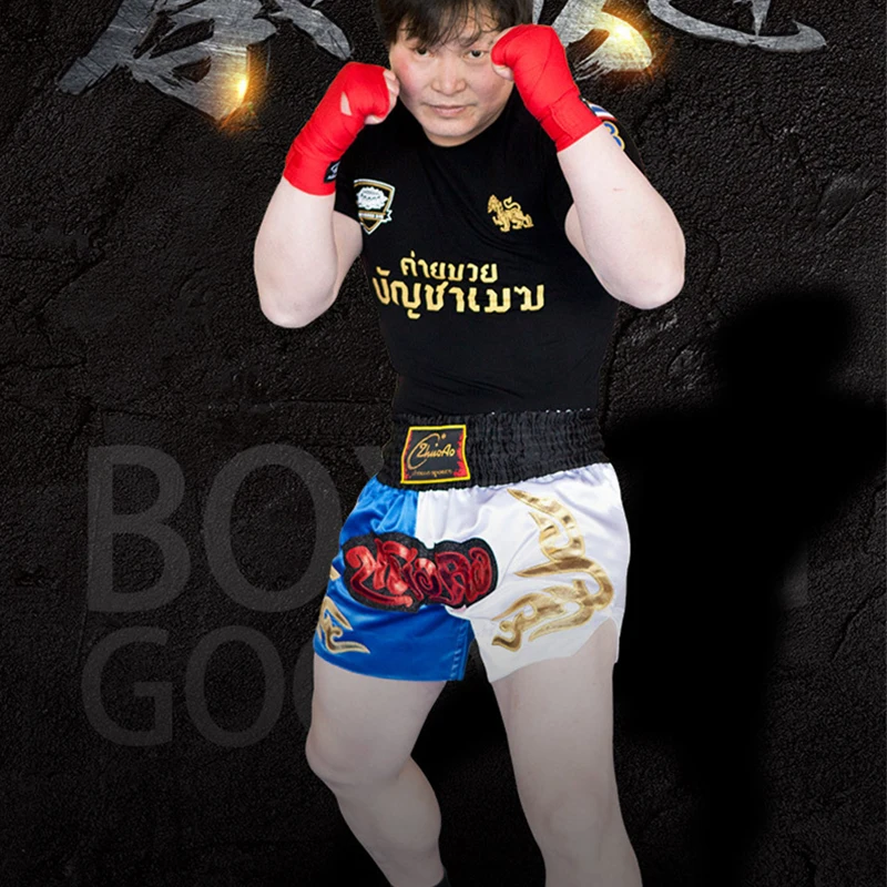 

Thai Shorts Adult Children MMA Fight Shorts Color Joint Embroidered Patch Muay Thai Short Kick Boxing Pants Combat Sanda Trunks