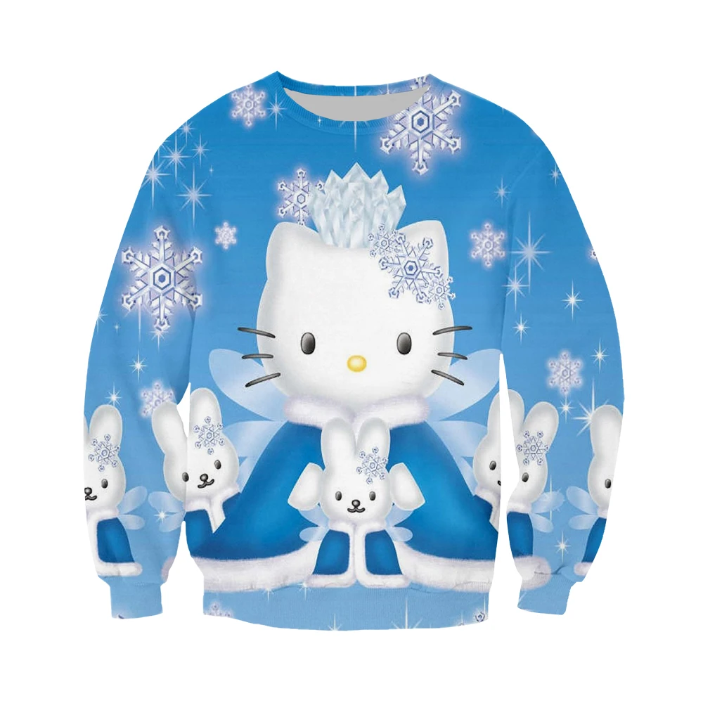 Новинка, комплект с 3D принтом «hello kitty», толстовка с капюшоном «hello kitty», длинный рукав, короткий рукав, штаны, мужская и женская Повседневная Толстовка