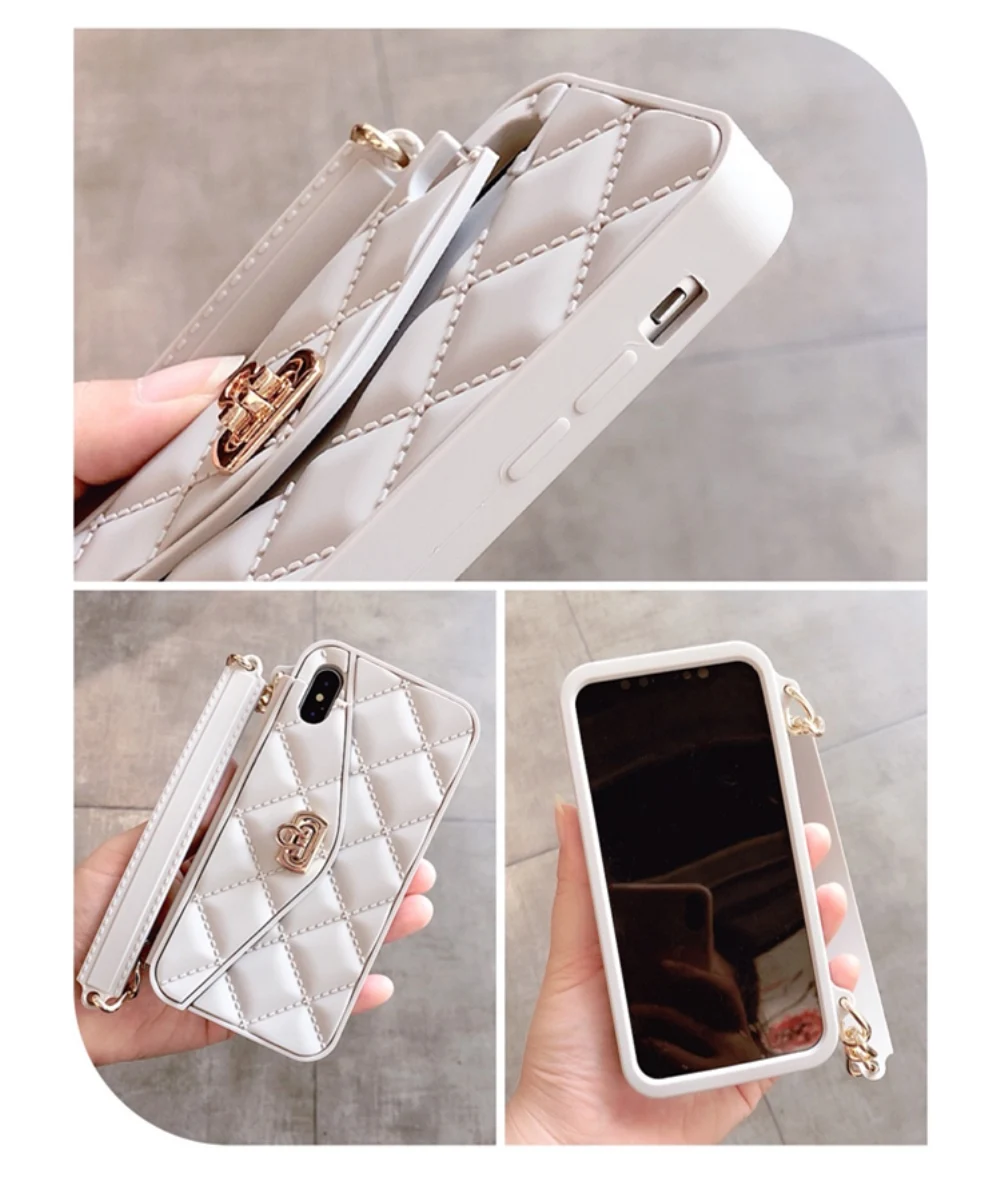 Crossbody Wallet Handbag phone case For iPhone 13 12 11 Pro max Xs MAX XR 8 7 6 Plus Card Slot Purse cover with Long strap Chain