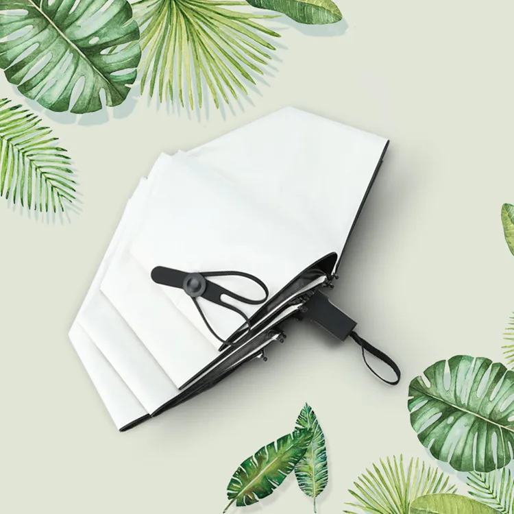 Женский зонт двойного назначения простой однотонный складной с 3 черными клеями