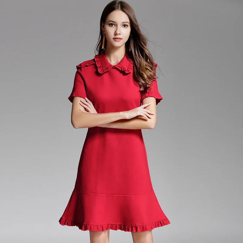 Женское бордовое мини-платье с оборками платье-Русалка и рукавом-бабочкой