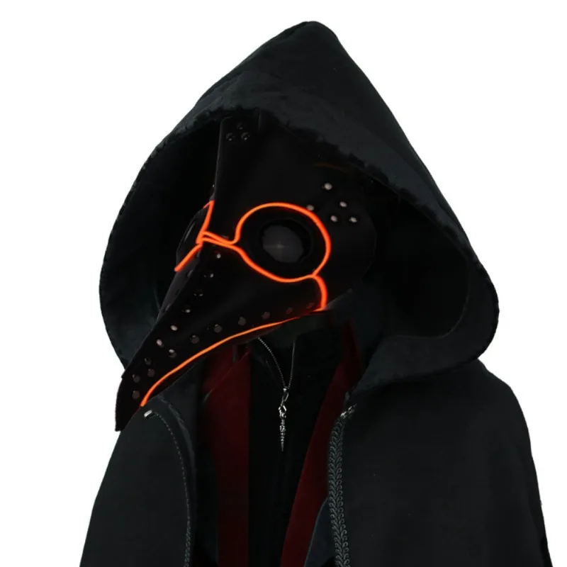 Хэллоуин Светодиодный светящийся маска с клювом чумной Доктор 3 режима EL линия