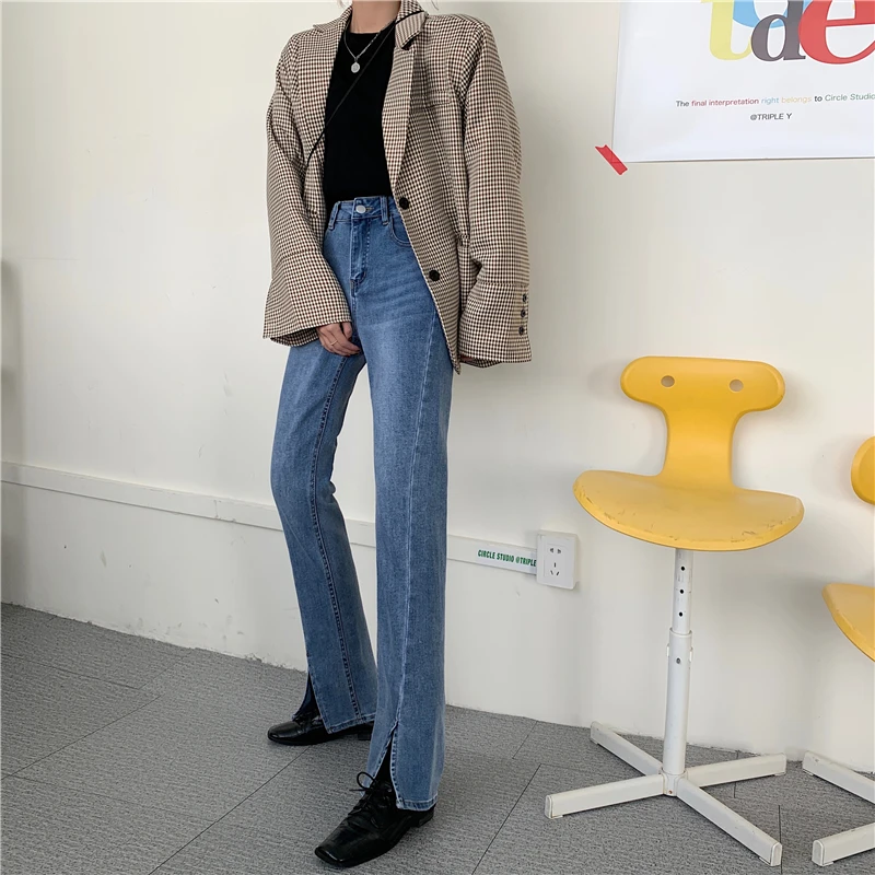 Женские джинсовые брюки Yedinas прямые джинсы с высокой талией для женщин синие