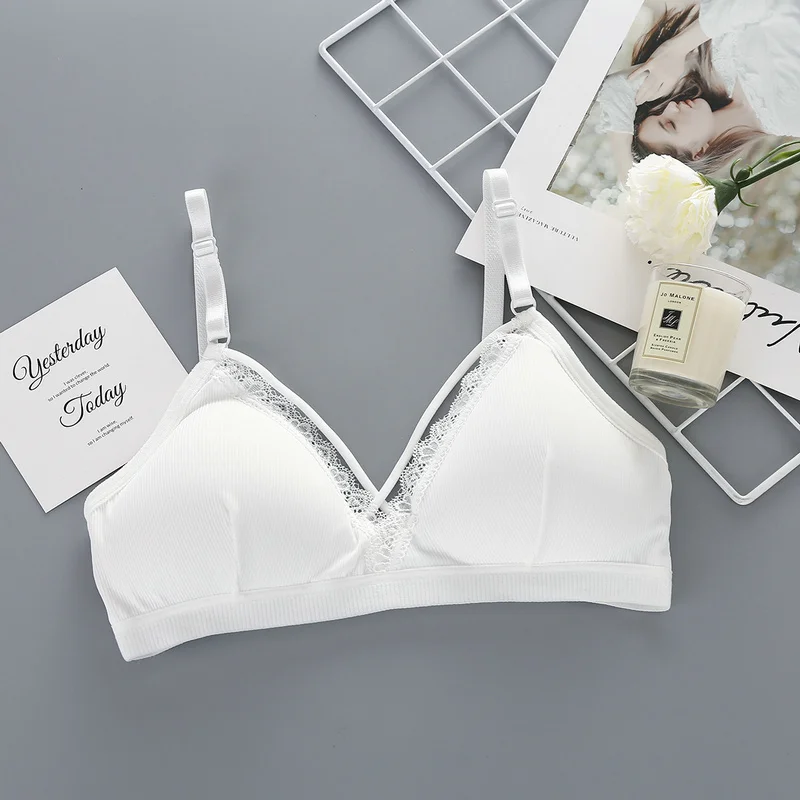 New ice silk thread wrapped chest, sexy lace beauty back no steel ring bra adjustable shoulder strap - Цвет: White