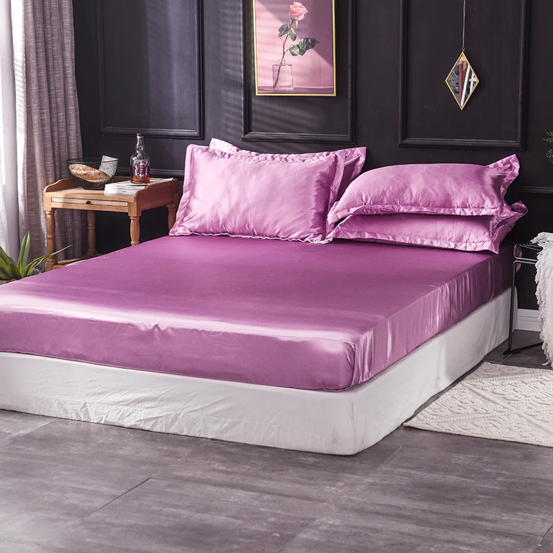 Home Textiles Luxury Satin Fitted Sheet Pillowcase Set Elastic Band Mattress Cover Queen King BedSheet For 3pcs Kids Bedding | Дом и сад