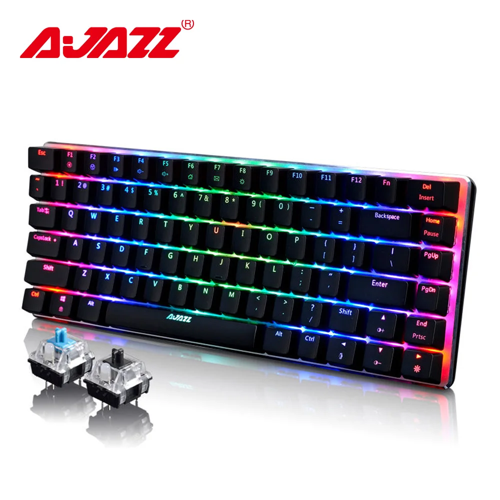 Ajazz AK33 Механическая игровая клавиатура беспроводная/проводной русский/английская раскладка RGB/1 цвет подсветки 82-ключ конфликт