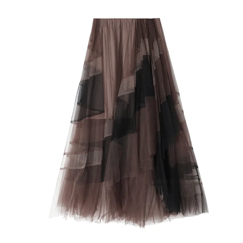 

LANMREM Fashionable Irregular Mesh Skirt Mid Length A-line High Waist Large Size Skirts For Female Party Elegant Clothes 2D1331