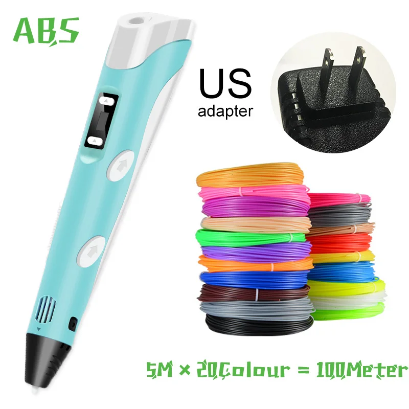 5m20color ABS US 3D Ручка, три D принтера, ручка для рисования с пластиком, 100 м, PLA/ABS нити, для творчества, подарок на день рождения, Оригинальные рождественские подарки - Цвет: 5m20color ABS US