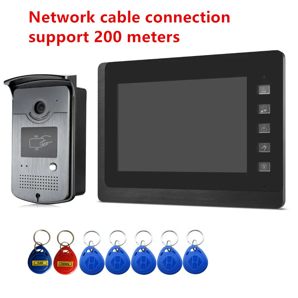 

Wired Doorphone Audio Chat Video Intercom RFID Card Unlock with 1 Monitors Video Call for Private House Night Vision