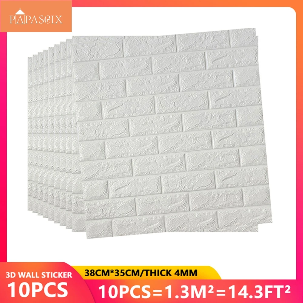 

10pcs 38*35cm 3D Wall Sticker Imitation Brick Bedroom Decor Waterproof Self-adhesive Wallpaper For Living Room TV Backdrop Decor