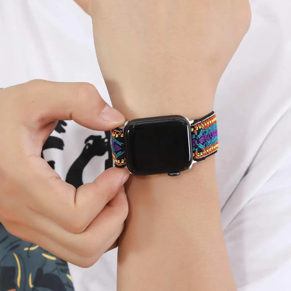 Ремешок для Apple watch band 40 мм 38 41 45 44 42 эластичный богемный Браслет-петля соло iWatch series