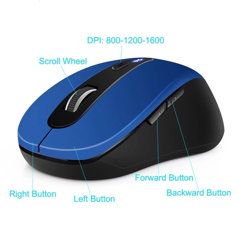 Bluetooth Mouse 1600DPI Wireless Gaming Mice Ergonomic Design Laptop Computer Optical Mause For iPhone Apple iPad Mac PC | Компьютеры и