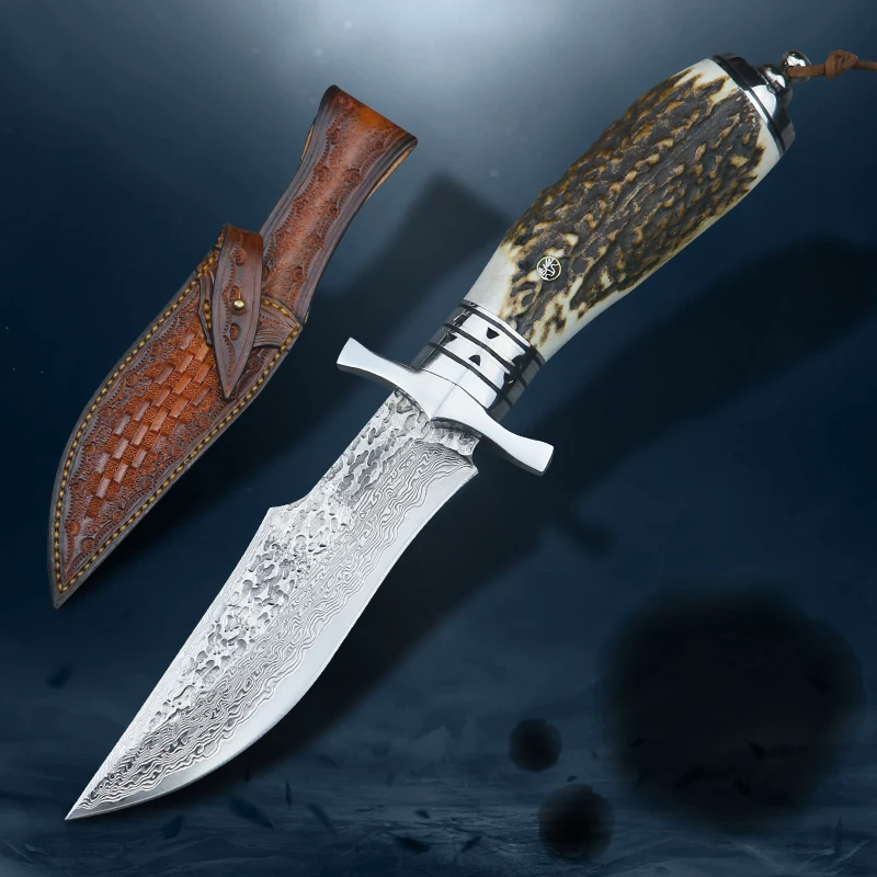 

Дамасский стальной нож VG10 для кемпинга, высокая твердость, фиксированное лезвие, выживание, искусственный прямой нож, инструмент для повсед...