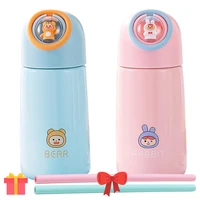 350ml baby feeding cup with two straw 304 stainless steel thermos mug leakproof water bottles outdoor portable childrens cups