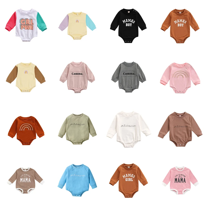 Autumn Infant Baby Boys Girls Sweatshirts Rompers Letter Print Long Sleeve Pullover Rompers Jumpsuits Casual Clothes for Kids
